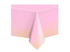Față de masă aniversară roz cu puncte aurii - 137 x 274 cm - 1 buc.