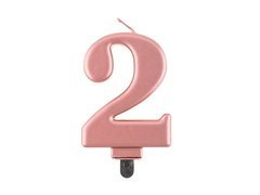 Lumânare cu număr metalic auriu roz - 2 - doi