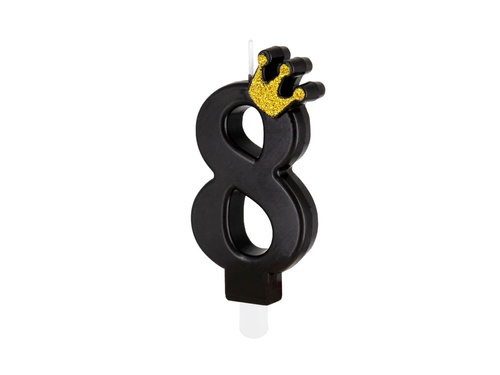 Lumânare număr opt negru cu coroană - 8 - 1 buc.