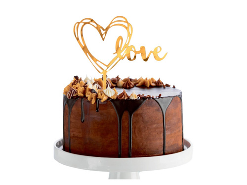 Topper pentru tort din plexiglas Love gold - 1 buc.