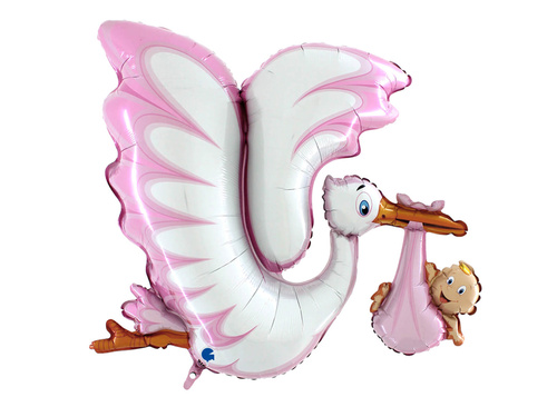 Balon de folie cu barză roz - 135 cm - 1 buc.