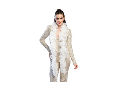 Eșarfă cu pene BOA - Glamour alb cu fir argintiu - 180 cm