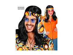 Negru 70s Disco Fever Hippie peruca. cu o trupă