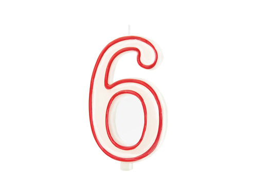 Număr lumânare cu margine roșie șase - "6"