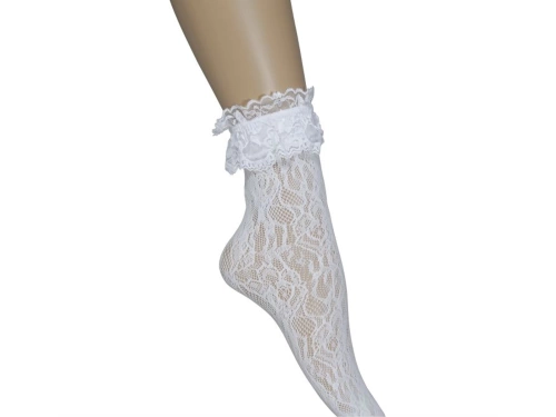 Șosete albe din dantelă cu volan