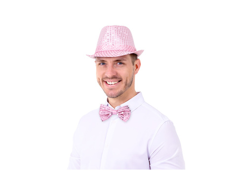 Papion roz cu paiete - 7 x 12 cm - 1 buc.