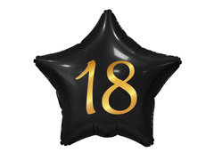 Balon din folie pentru a 18-a aniversare stea neagră - 48 cm - 1 buc.