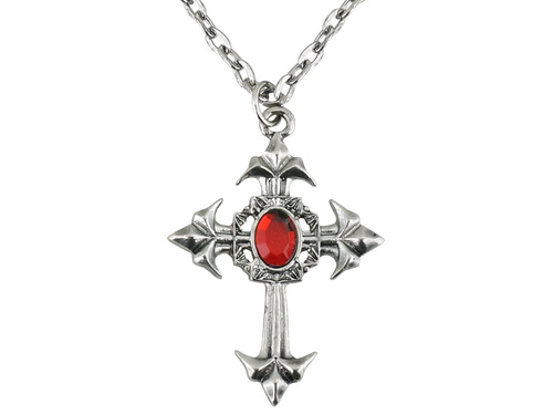 Colier gotic cu cruce cu piatră roșie - 1 buc.