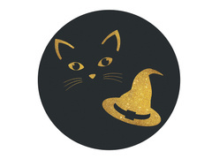 Napolitană decorativă pentru tort Vrăjitoare și pisică - 20 cm