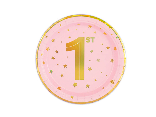 Farfurii de hârtie roz pentru ziua de naștere - 18 cm - 6 buc.
