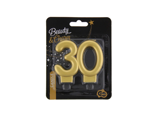 Lumânare aurie metalică aniversare 30 de ani - 1 buc.