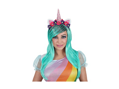 Peruca unicorn turcoaz cu bentiță