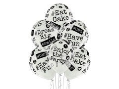 Baloane transparente imprimate cu hashtag-uri - 12" - 6 buc.