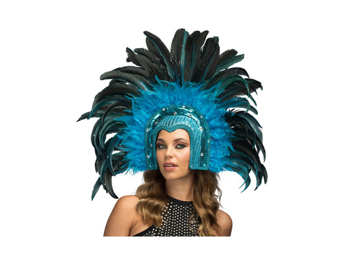 Coafură Samba turcoaz cu pene