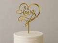 Topper pentru tort din plexiglas cu oglindă aurie Love - 15 cm