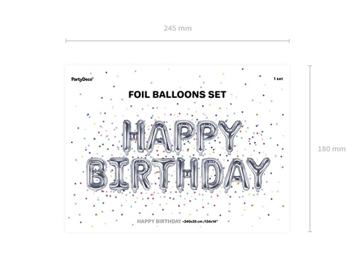 Balon cu folie argintie Happy Birthday 340x35 cm.
