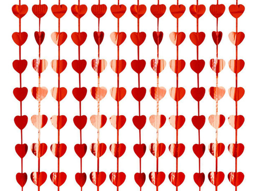 Perdea de inimi roșu metalic - 100 x 200 cm