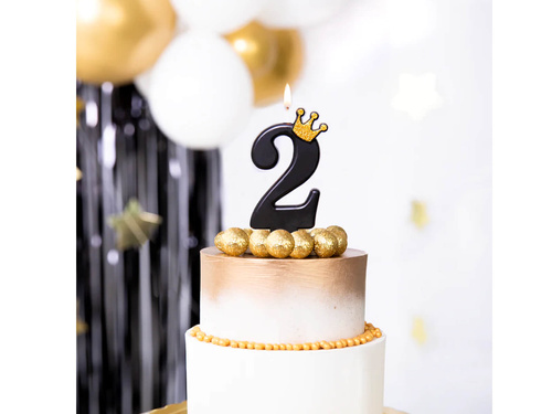 Lumânare numărul doi neagră cu coroană - 2 - 1 buc.