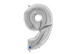 Balon din folie numărul 9 argintiu - 163 cm - 1 buc.