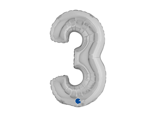 Balon din folie numărul 3 argintiu - 14" - 1 buc.