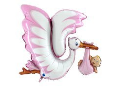 Balon de folie cu barză roz - 135 cm - 1 buc.