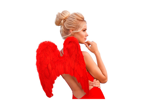 Aripi din pene roșii cu ornamente din marabou 46×48 cm