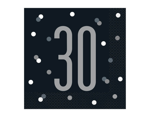 A treizecea aniversare șervețele negre - 33 cm - 16 buc.