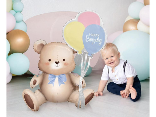 Balon ursuleț Teddy cu baloane Happy Birthday - 41 x 76 x 31 cm - 1 buc.