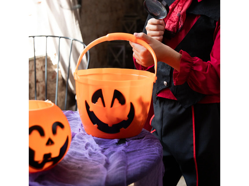 Găleată de dovleac portocalie cu mâner iluminat pentru Halloween - 22,5 x 16 cm - 1 buc.