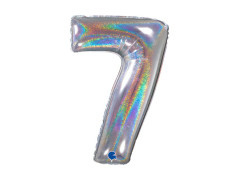 Balon din folie numărul 7 argintiu holografic cu sclipici - 26" - 1 buc.