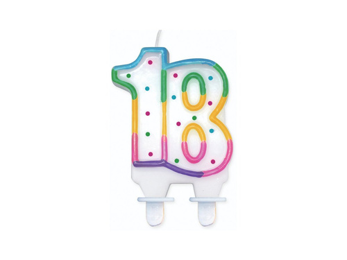 Lumânare pentru a 18-a aniversare cu margine colorată și puncte - 1 buc.