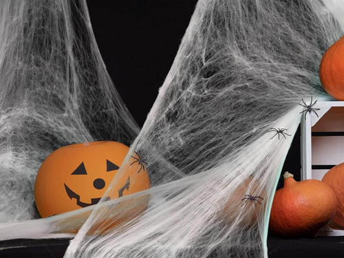 Pânză de păianjen albă cu păianjeni pentru Halloween - 200 g - 1 op.