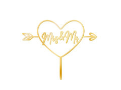 Topper din plexiglas cu oglindă aurie pentru tort Mrs & Mr - 1 buc.