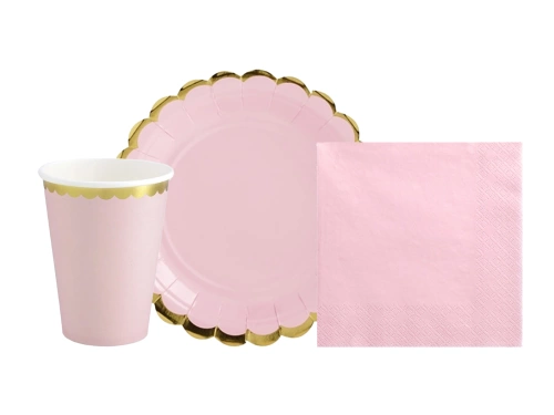 Set aniversar în roz cu auriu - 44 buc.