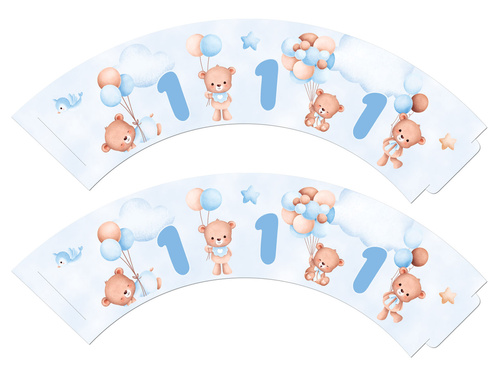 Cupcake cupcakes albastru Ursuleți Teddy cu baloane - 6 buc.