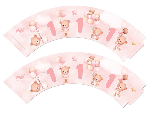 Cupcake cupcakes roz Ursuleți Teddy cu baloane - 6 buc.