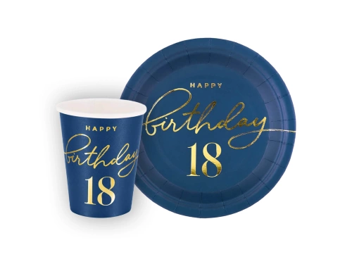 Set aniversare 18 ani albastru marin - 220 ml - 6 buc.