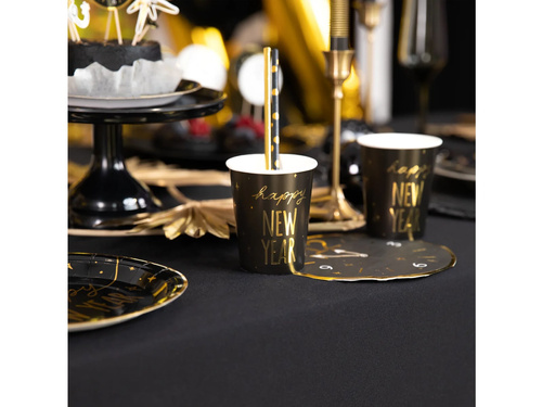 Pahare de Anul Nou fericit negru - 220 ml - 6 buc.