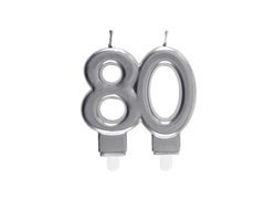 Lumânare aniversare 80 de ani argint - 7.5 cm - 1 buc.