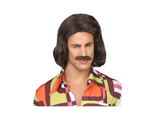 Peruca maro Dandy din anii 1970. cu mustață