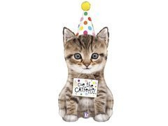 Balon din folie Pisoi cu șapcă aniversară - 104 cm - 1 buc.