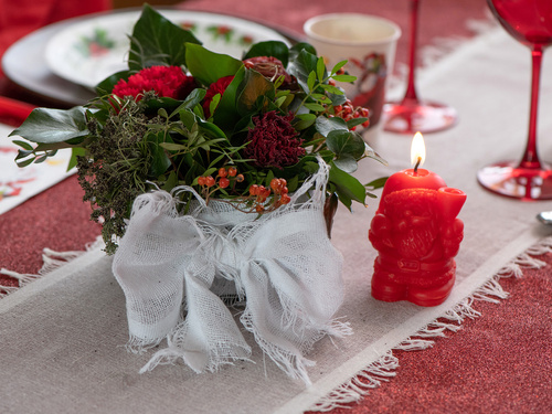 Decorațiune de masă cu ciucuri - alb - 15 cm x 3 m - 1 buc.