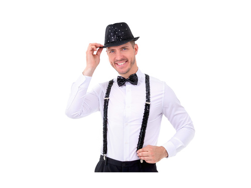 Papion cu paiete negru - 7 x 12 cm - 1 buc.