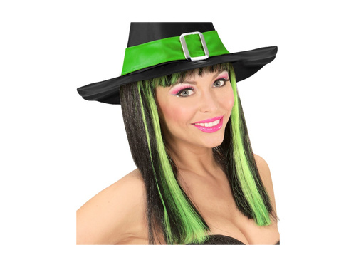 Peruca neagră și verde neon Patsy cu reflexii