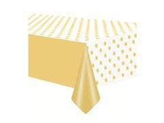 Față de masă aniversară albă cu puncte aurii - 137 x 274 cm - 1 buc.