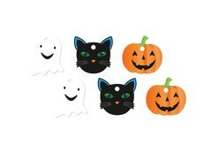 Pandantive de sticlă cu panglică Suflet, pisică și dovleac - 12 buc.