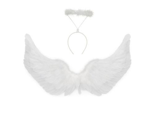 Set de aripi de înger alb 62 x 38 cm și Aureole