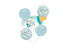 Buchet de baloane din folie de sticlă de lapte pentru Baby Shower pentru un băiat - 29" + 14" - 5 buc.
