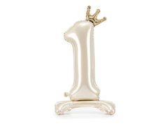 Balon în picioare din folie numărul 1 crem cu coroană - 84 cm - 1 buc.