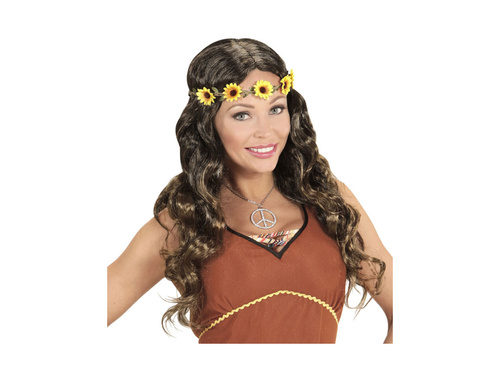 Peruca hippie maro cu bentiță floarea-soarelui